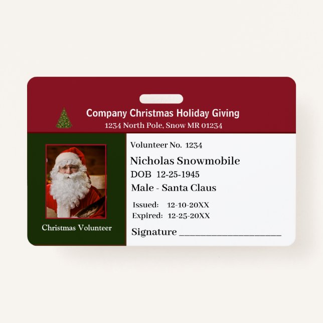 Employee Christmas Photo ID Identification Custom Badge (Front)