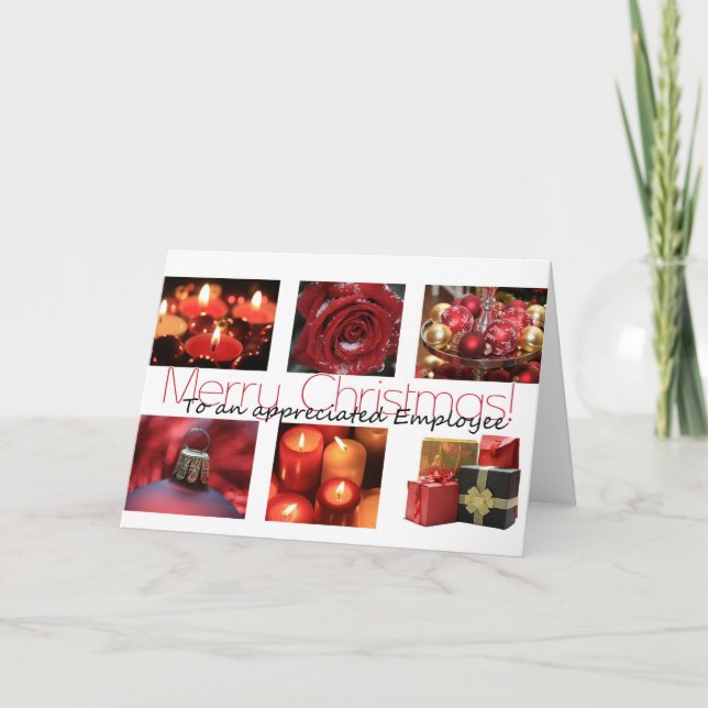 Employee Christmas red, black & white Winter Holiday Card (Front)