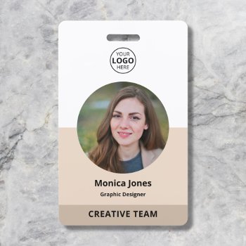 Employee Circle Photo Qr Code Beige Badge by CrispinStore at Zazzle