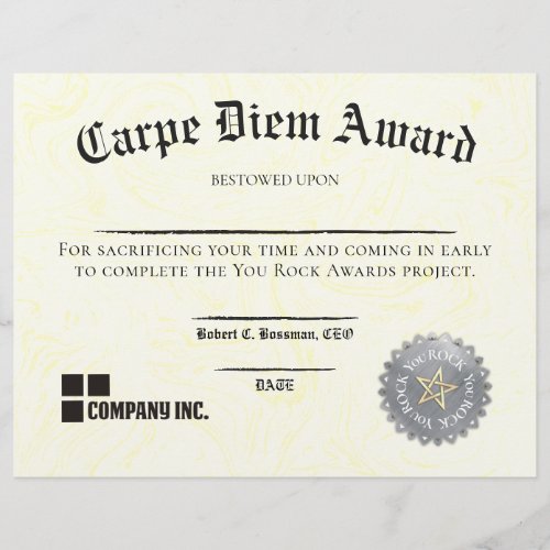Employee COMING IN EARLY funny certificate award