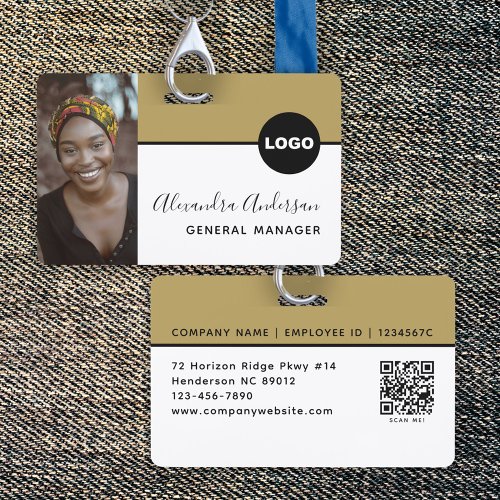 Employee Company ID Photo Logo QR Code Black Gold Badge