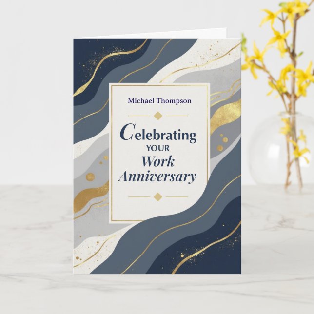 Employee Custom Name Work Anniversary Elegant Gold Card (Yellow Flower)