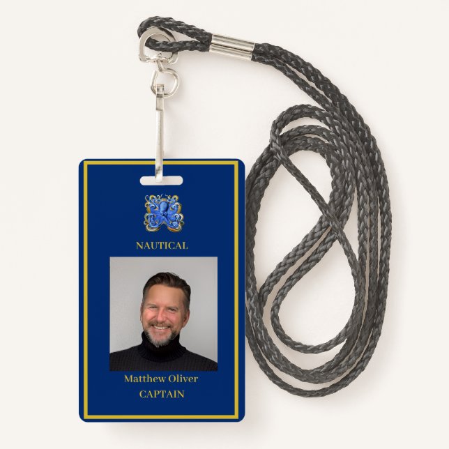 Employee Custom Navy Photo Logo  Badge (Front with Lanyard)