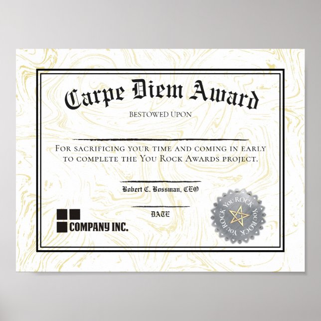 Employee engagement coming early award certificate poster (Front)