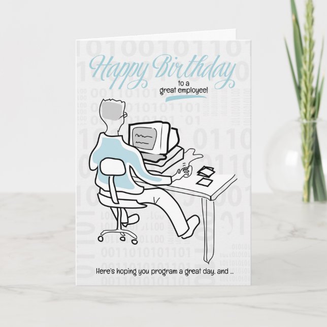 Employee Funny Computer Guy Birthday Card (Front)