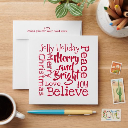 Employee Gift Card Christmas Red Merry And Bright Envelope