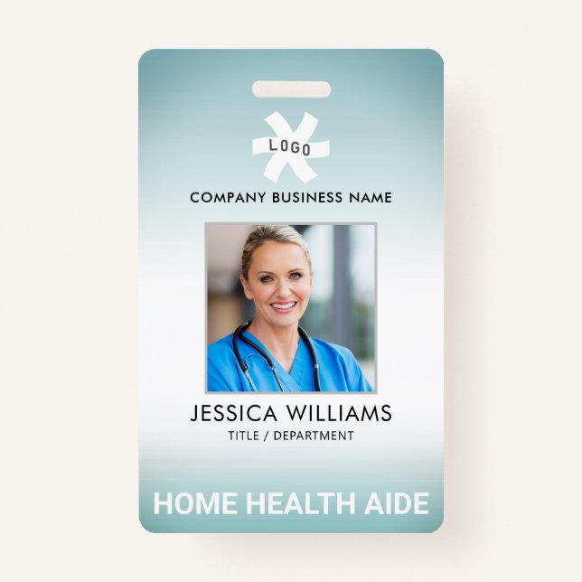 Employee Green Gradient Editable Occupation Photo Badge (Front)