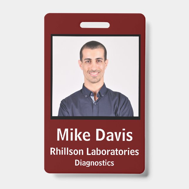 Employee ID Badge Burgundy Vertical Design (Front)