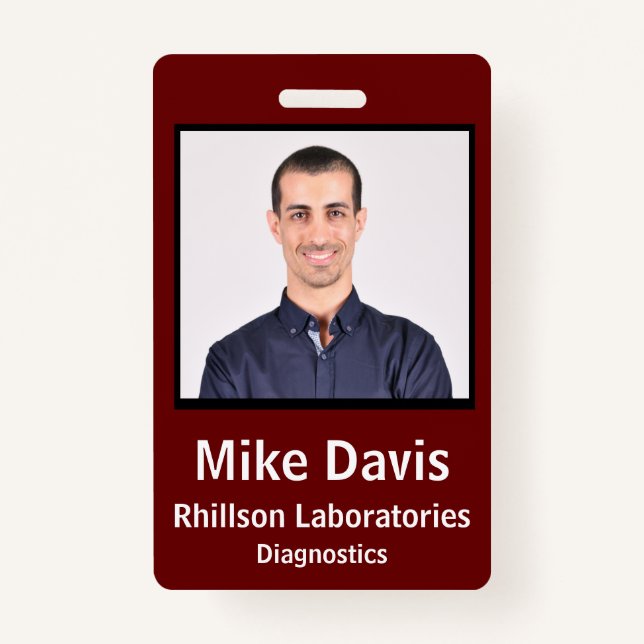 Employee ID Badge Burgundy Vertical Design (Front)
