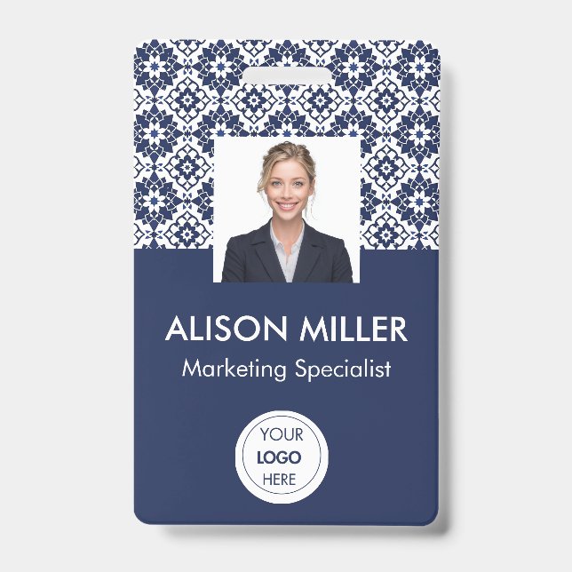 Employee ID Badge – Photo, Logo & Name (Navy) (Front)