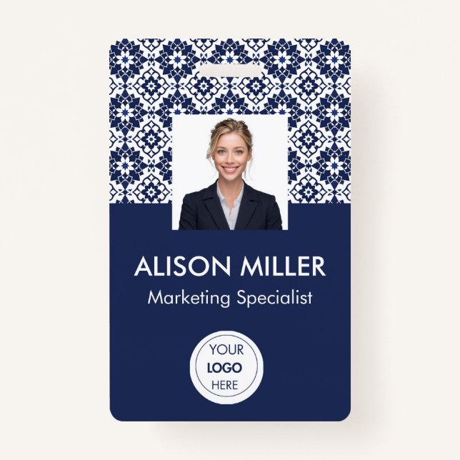 Employee ID Badge – Photo, Logo & Name (Navy) (Front)