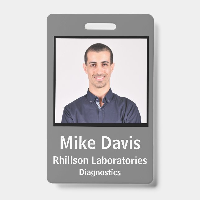 Employee ID Badge Stone Gray Vertical Design (Front)