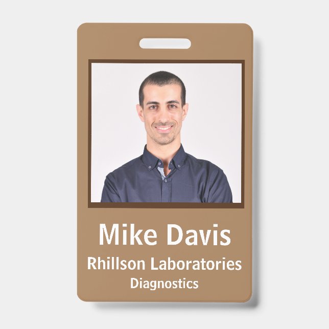 Employee ID Badge Tuscan Tan Vertical Design (Front)