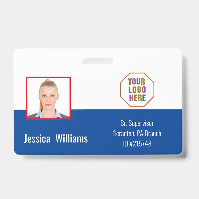 Employee ID Badge with a Tailored Blue Business (Front)