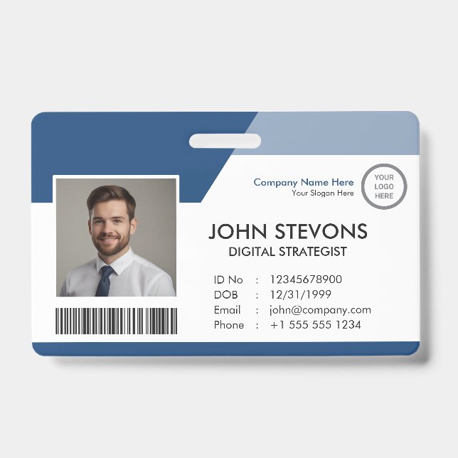 Employee ID Badge with Photo Logo Barcode (Front)