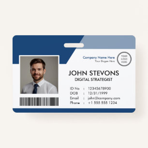 Employee ID Badge with Photo Logo Barcode