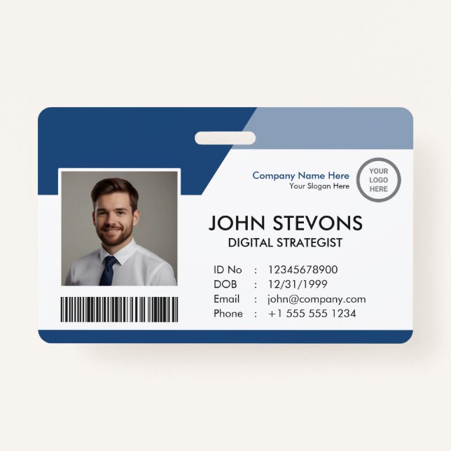 Employee ID Badge with Photo Logo Barcode (Front)