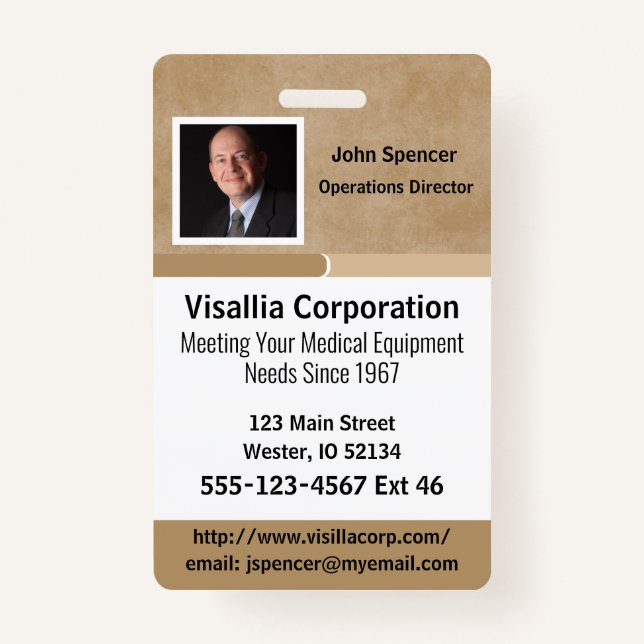 Employee ID Beige and White Vertical Badge (Front)