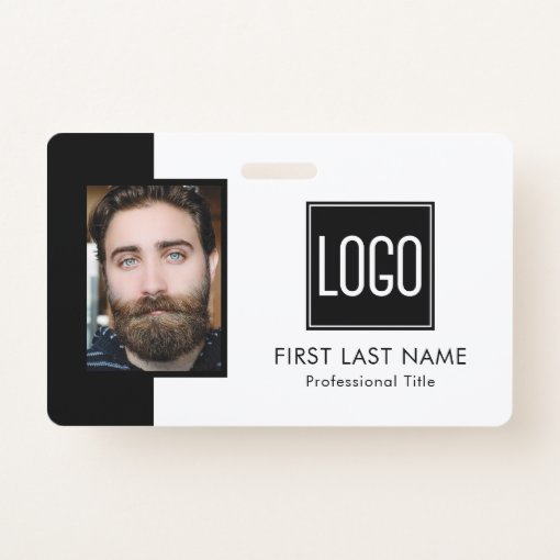 Employee ID | Black White Logo Photo Badge | Zazzle