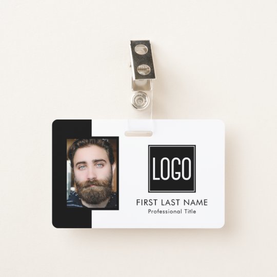 Employee ID | Black White Logo Photo Badge | Zazzle.com