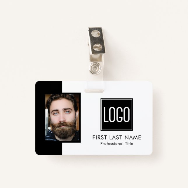 Employee ID | Black White Logo Photo Badge (Front with Clip)