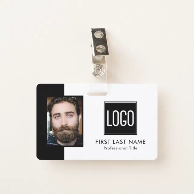 Employee ID | Black White Logo Photo Badge | Zazzle