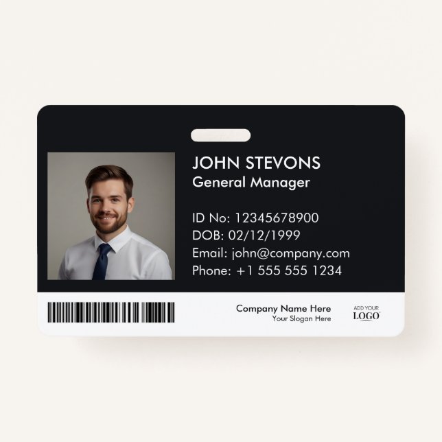 Employee ID Business Logo Minimalist Black  Badge (Front)