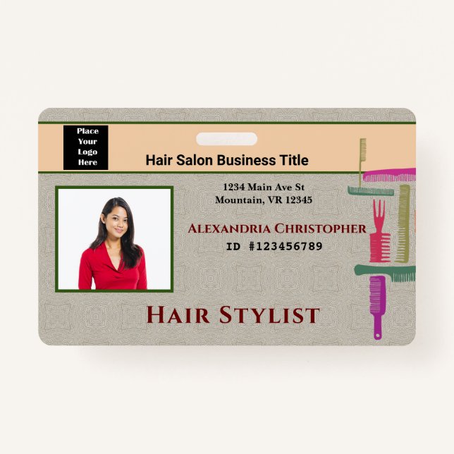 Employee ID Card Hair Stylist Photo Custom Badge (Front)