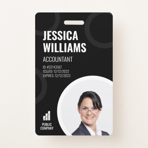 Employee ID Card Modern Black Staff Badge | Zazzle