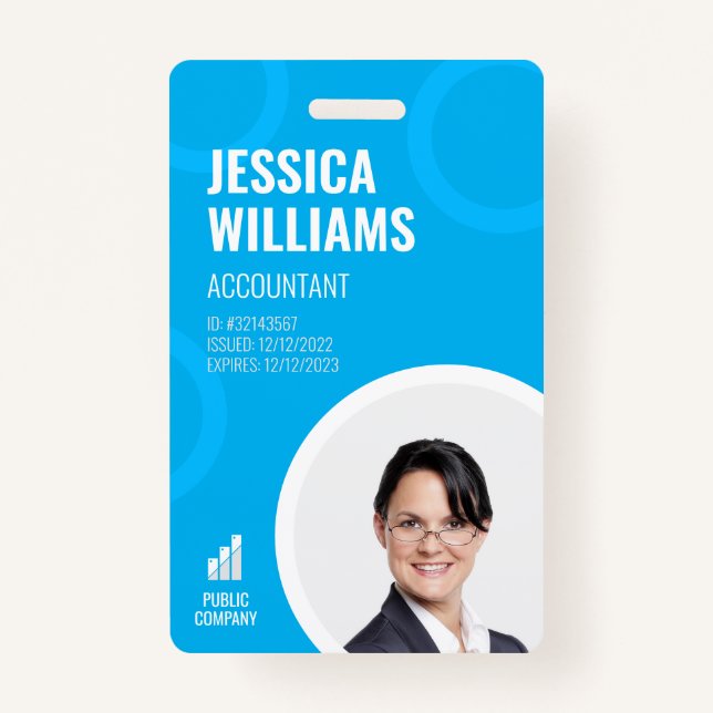 Employee ID Card Modern Blue Staff Badge (Front)