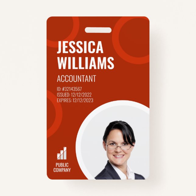 Employee ID Card Modern Red Staff Badge (Front)