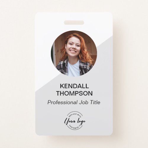 Employee ID minimalist Grey Custom logo QR code Badge