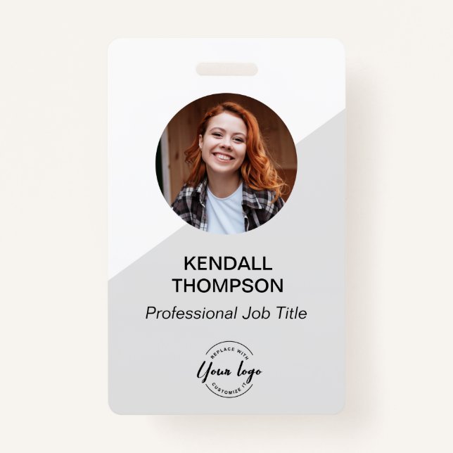 Employee ID minimalist Grey Custom logo QR code Badge (Front)