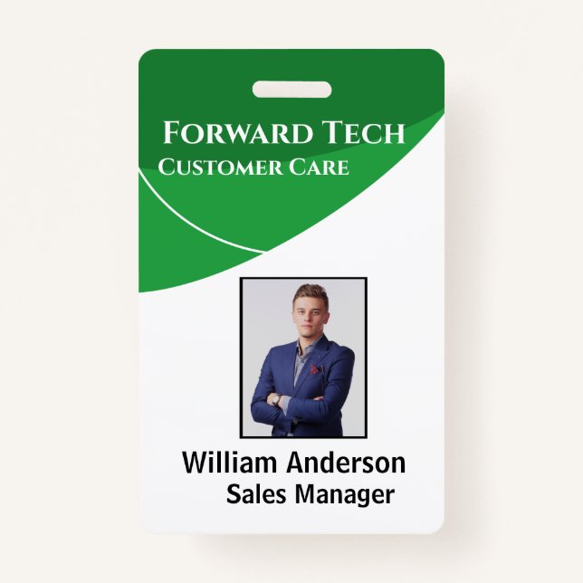 Employee ID Modern Green Swirls Badge (Front)
