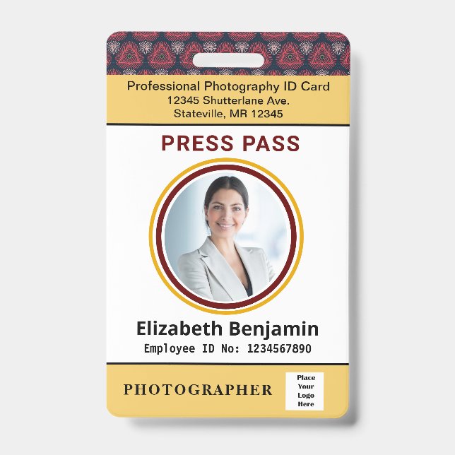 Employee ID Name  Custom Photo Logo Bar Code Badge (Front)