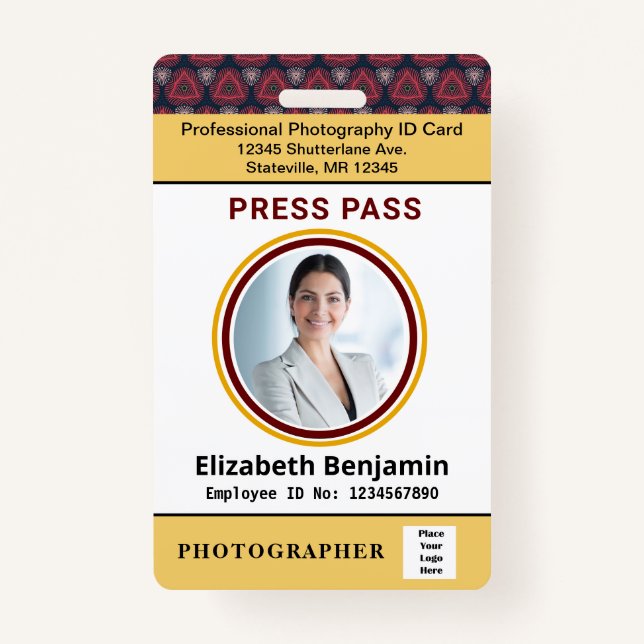 Employee ID Name  Custom Photo Logo Bar Code Badge (Front)