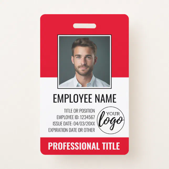 Employee ID - Photo, Logo, Title - Custom Plastic Badge | Zazzle