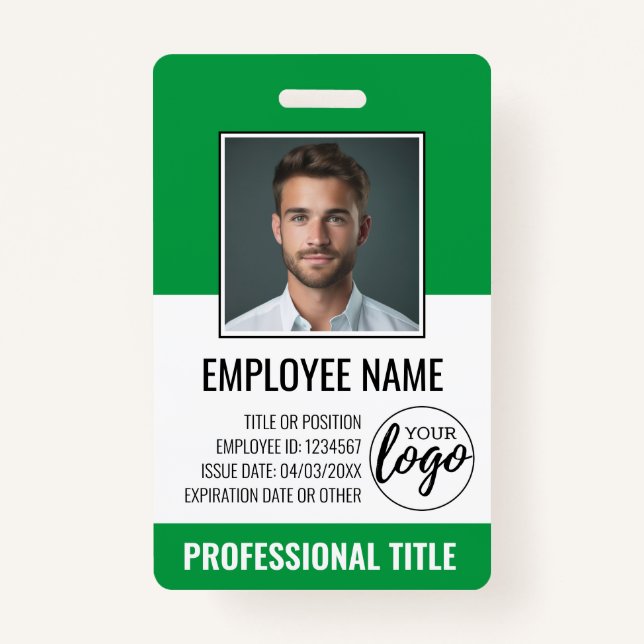 Employee ID - Photo, Logo, Title - Custom Plastic Badge (Front)