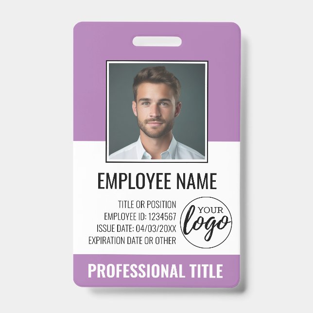 Employee ID - Photo, Logo, Title - Custom Plastic Badge (Front)