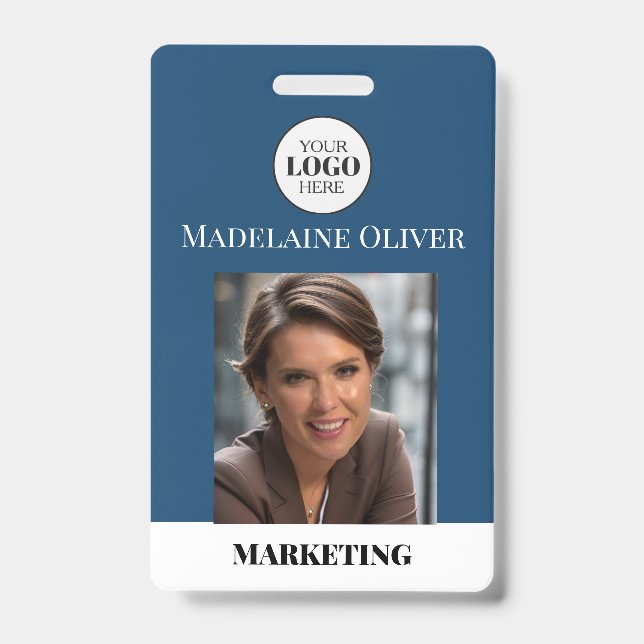 Employee ID Photo QR Code Blue Logo Badge (Front)
