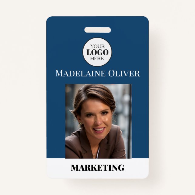 Employee ID Photo QR Code Blue Logo Badge (Front)