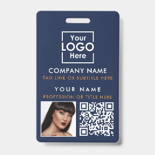 Employee ID Photo QR Code Custom ID Printing Blue Badge