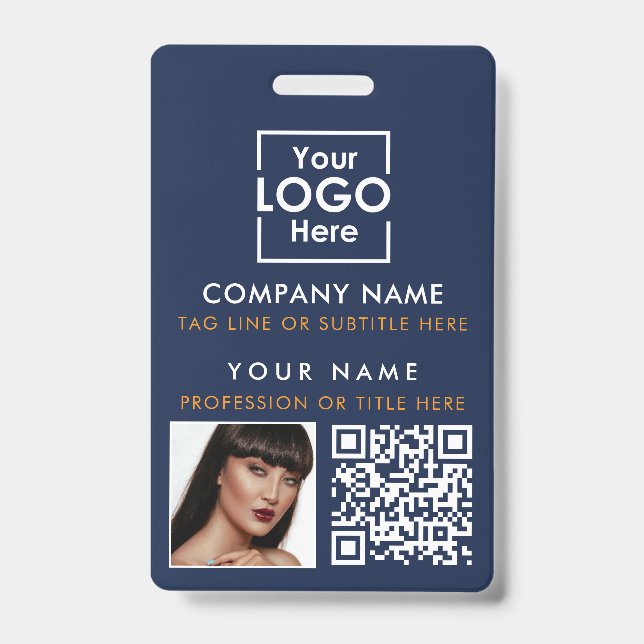 Employee ID Photo QR Code Custom ID Printing Blue Badge (Front)