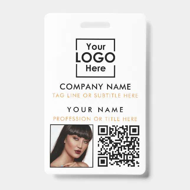 Employee ID Photo QR Code Custom ID Printing White Badge | Zazzle