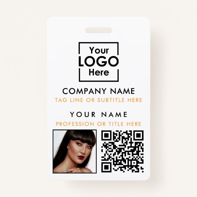 Employee ID Photo QR Code Custom ID Printing White Badge (Front)
