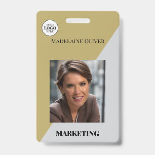 Employee ID Photo QR Code Gold Color Logo Badge