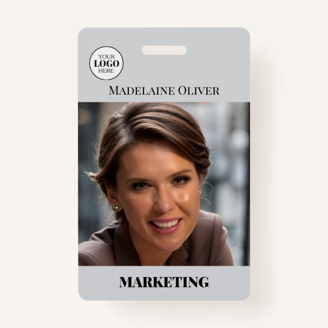 Employee ID Photo QR Code Grey Logo Badge (Front)