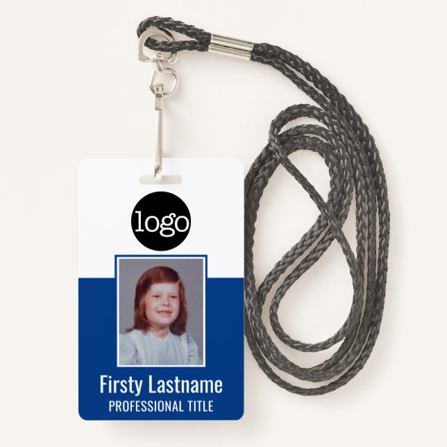Employee ID - Photo, QR Code, Logo, Name Blue Badg Badge (Front with Lanyard)