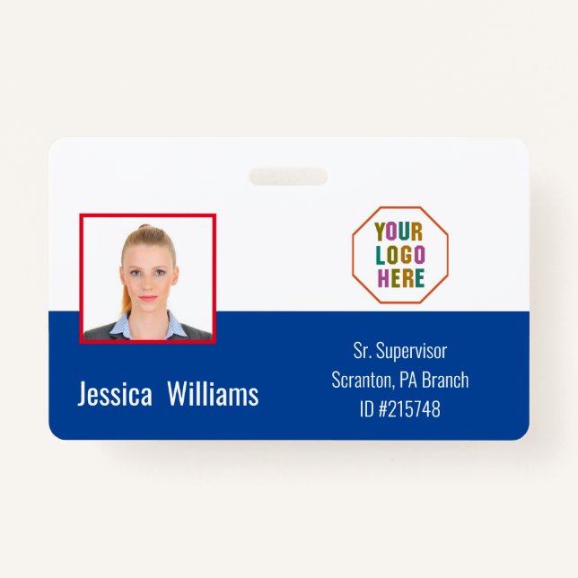 Employee ID with a Photo Blue Business Logo Badge (Front)