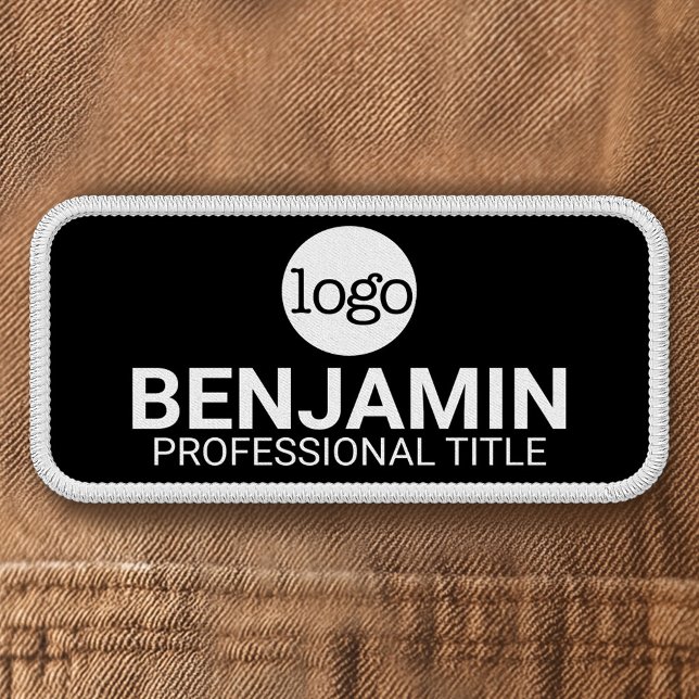Employee ID with Logo Name Title Black White Patch (Employee patch with company logo and name)
